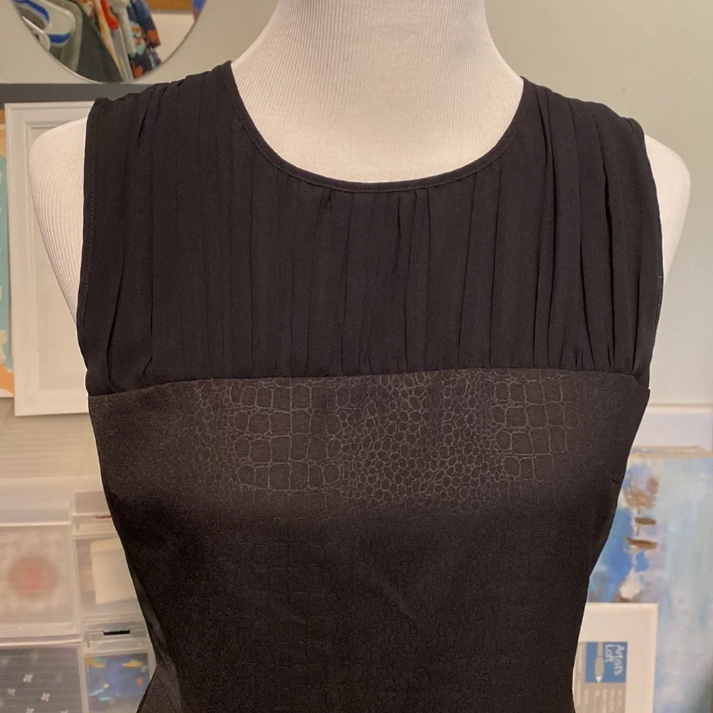 CABI gorgeous black sheer pleated neckline and peplum hem top! Fancy black tie. - Picture 1 of 11